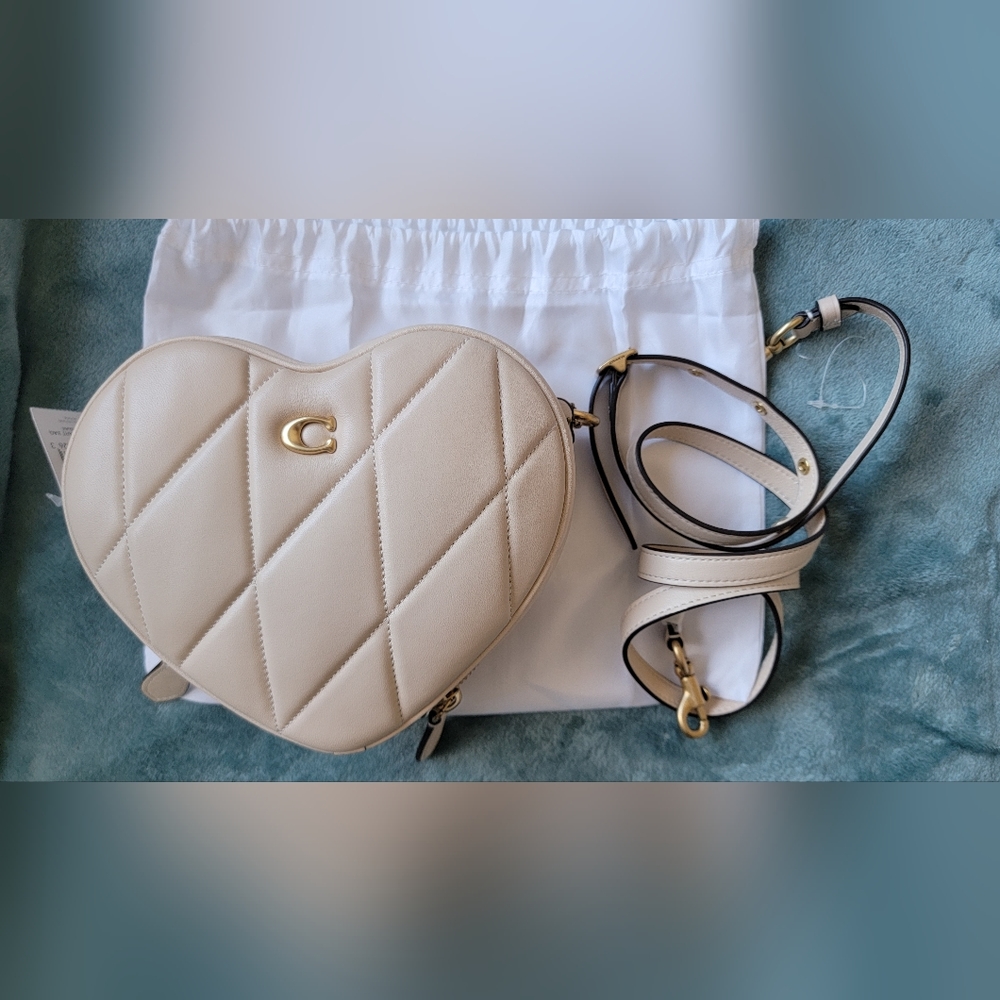 Coach Heart Crossbody With Quilting, Brass/Ivory- NWT